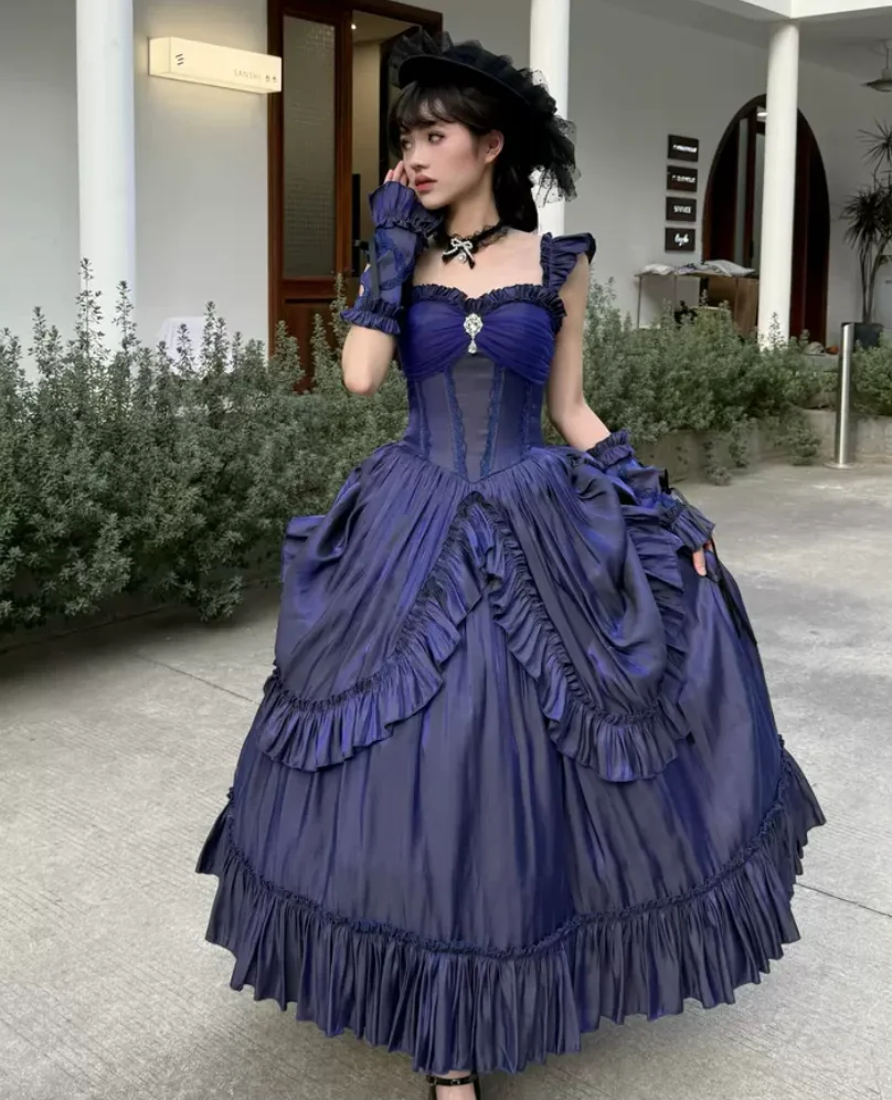 Satin Lolita Süße Mädchen Hohe Taille Abnehmen Abendkleid Frauen High-end-Licht Luxus Temperament Elegante Lange Kleider