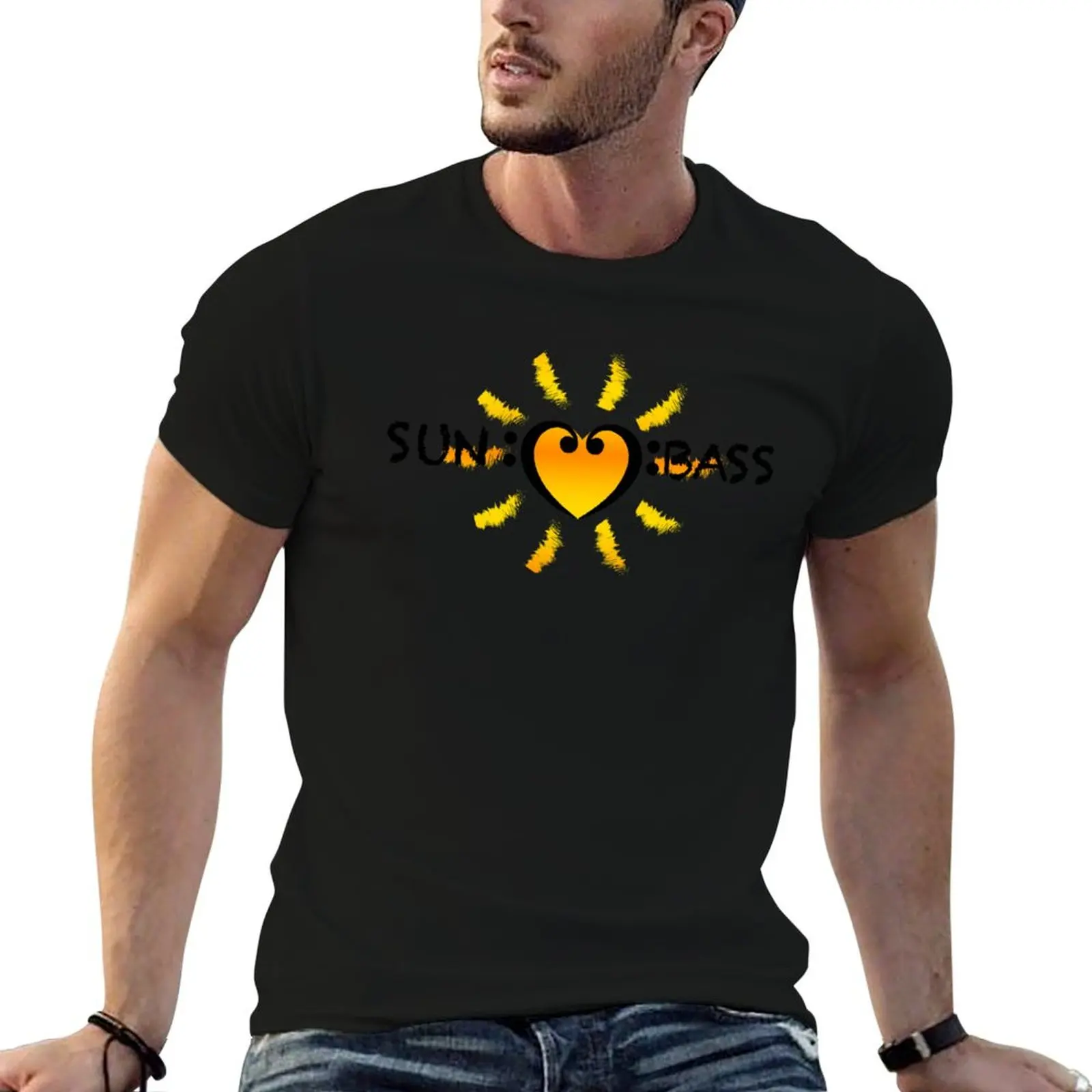 Bass Clef Heart Sun Summer Festival DnB T-Shirt plus size clothes blanks black t-shirts for men