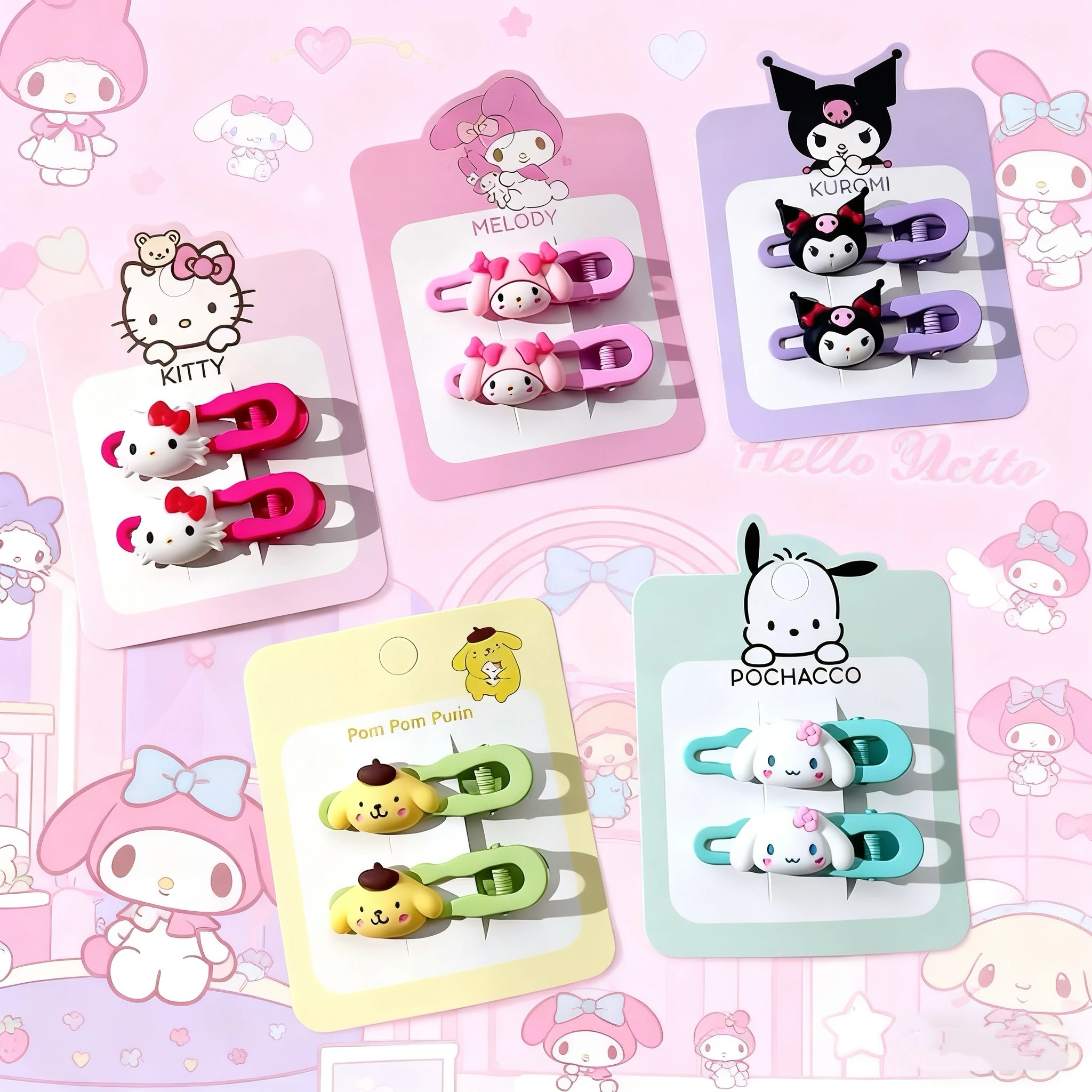 高品質のかわいいキャラクターヘアクリップセット - ハローキティ マイメロディ クロミ キュートな漫画ヘアバレッタ 可愛いヘアアクセサリー