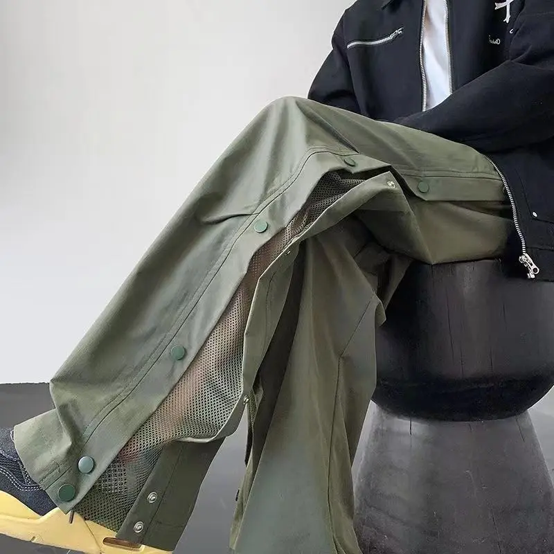 Men's Work Pants Trend for Man Trouser Menswear Mesh Breathable Buckle Quick-drying Charge Pants Summer Mountaineering Casual