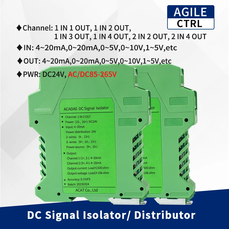 

DC 4-20mA 0-10V 0-5v Signal Isolator 2 input 4 output 2 Wires Analogue Signal Distributor Converter Signal Isolated Transmitter