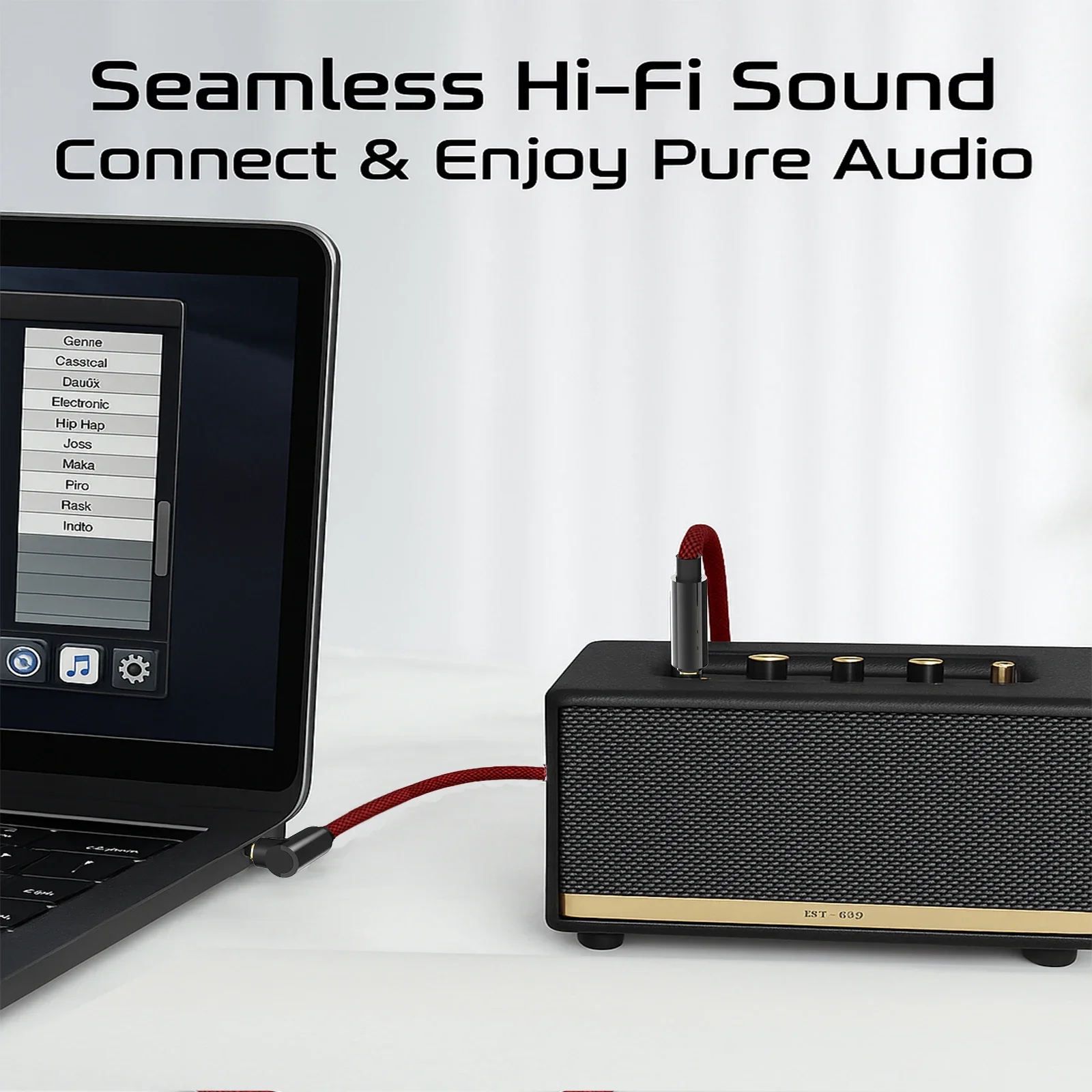 كابل AUX Hi-Fi 3.5 مم سلك صوت مضفر باللون الأحمر - موصل 4N OFC، كابل ستيريو مزدوج المحمي للسيارة وسماعات الرأس ومكبرات الصوت وأمبير #2