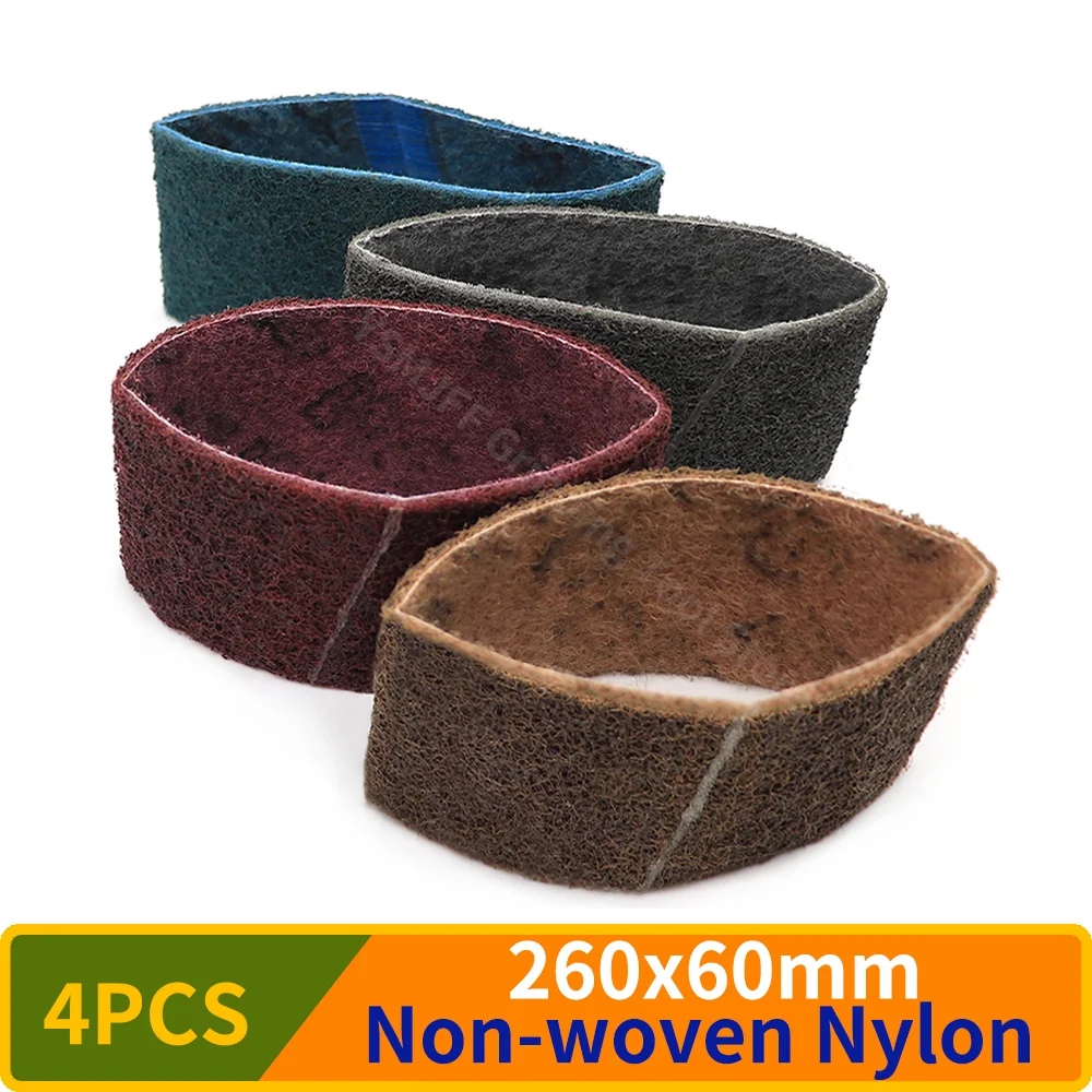 

4PCS 260*60mm Non-woven Nylon Abrasive Sanding Belt 150-600Grit Very Coarse to Fine for Stainless Steel Metal Striping Deburring