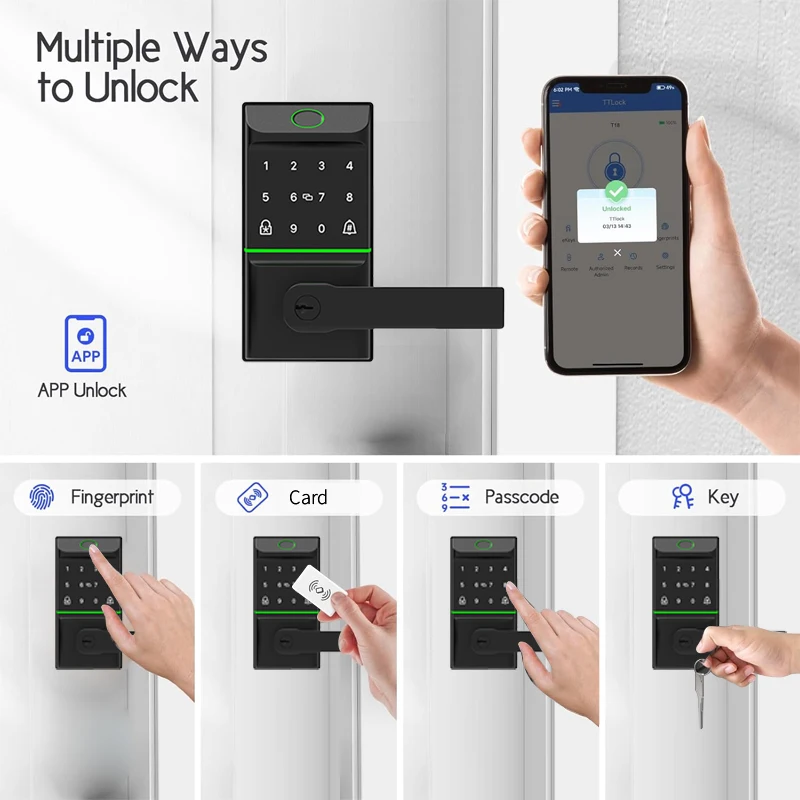 Keyless TTlock Biometric Digital Fingerprint Smart Lock for Home Security Deadbolt Smart Door Lock