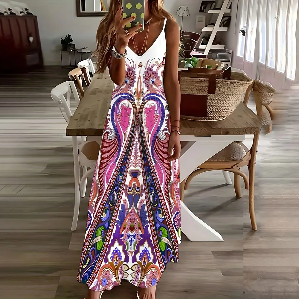 

Women Elegant Dress Fashion Swirl Tie Dye Full-Body Print Dress Women'S Plus Size Loose Slip Dress Hawaii Vacation Casual Dress