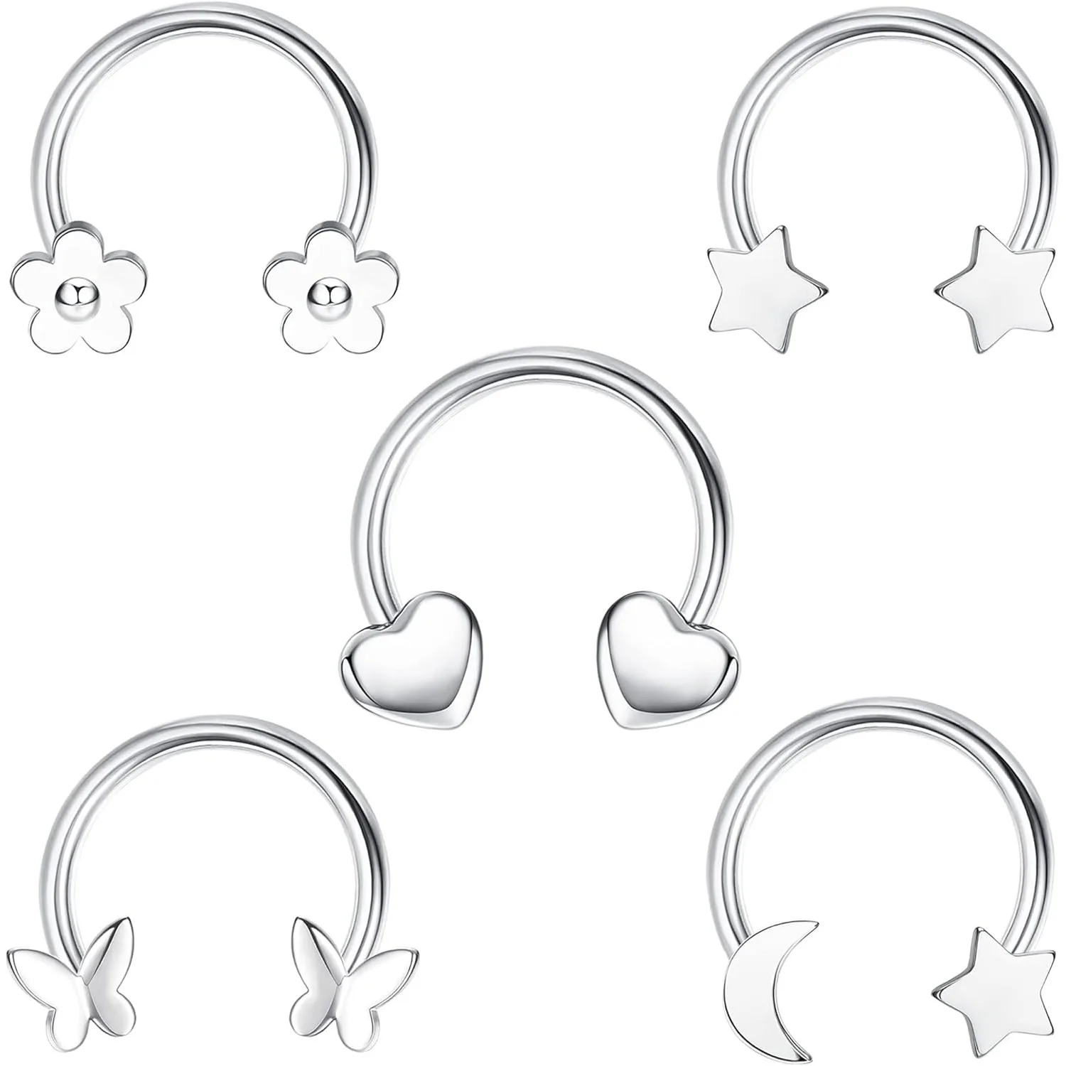 

Drperfect 16G Stainless Steel Septum Ring Set for Women Men Cute Cool Star Heart Butterfly Septum Rings Piercing Jewelry Gift