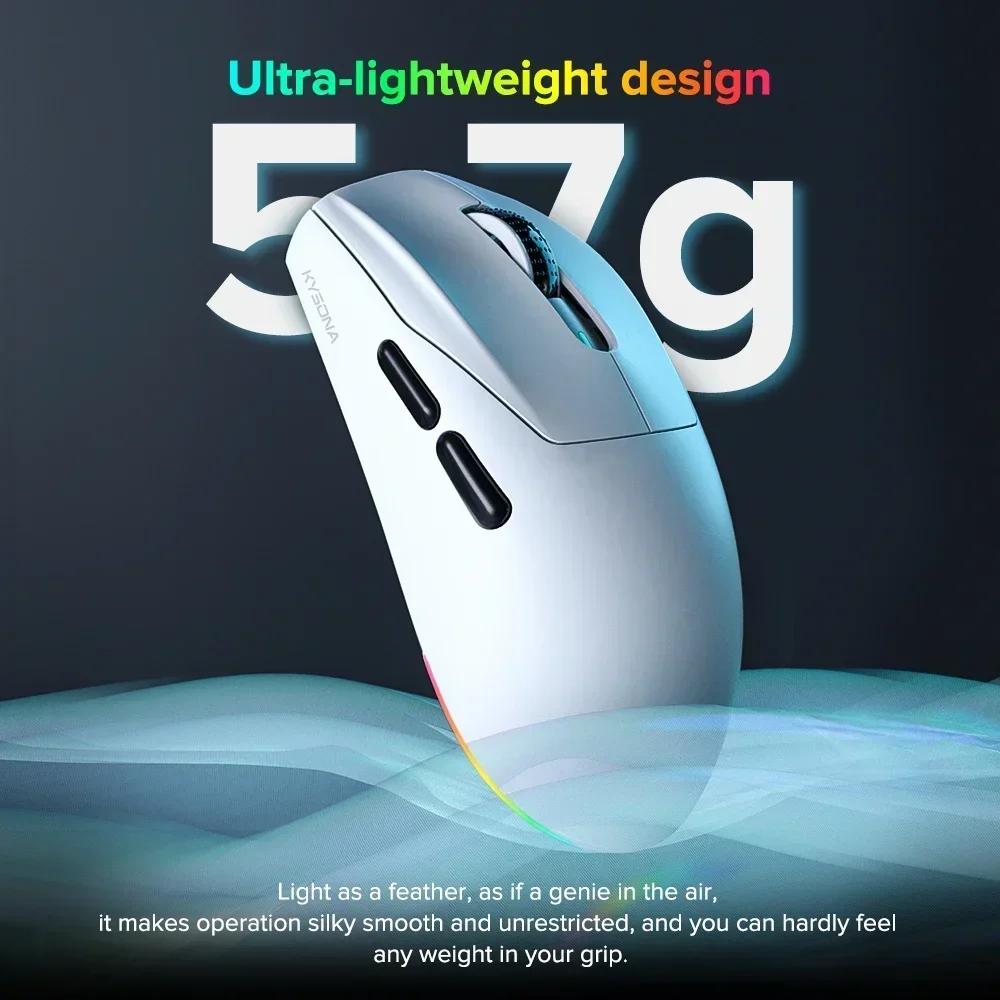 

KYSONA M660 Беспроводная трехрежимная легкая офисная мышь 1 кГц PAW3311 24 точек на дюйм RGB-подсветка Проводная игровая мышь с низкой задержкой