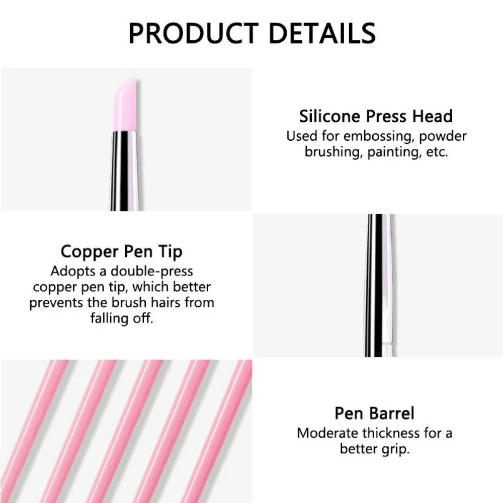 5Pcs/set Multi-functional Silicone Nail Brush Dual Ended 5Pcs Set Dotting Brushes Easy Clean Manicure Tools Sticker Press