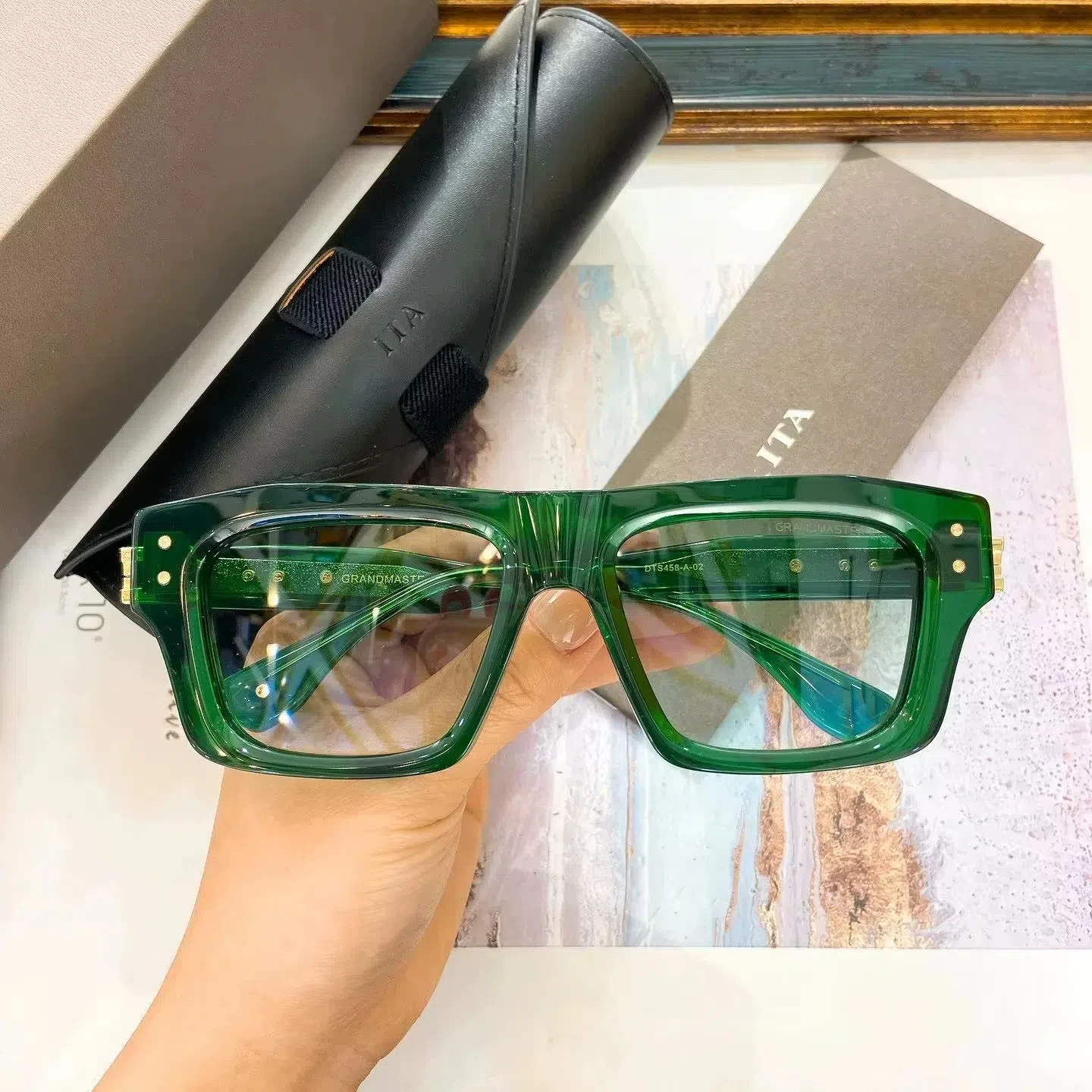 

Newest Brand Women Men Sunglasses Square Casual Acetate Green Frame Luxury Vintage Polarized For Unisex Eyeglasses ADITA DTS458