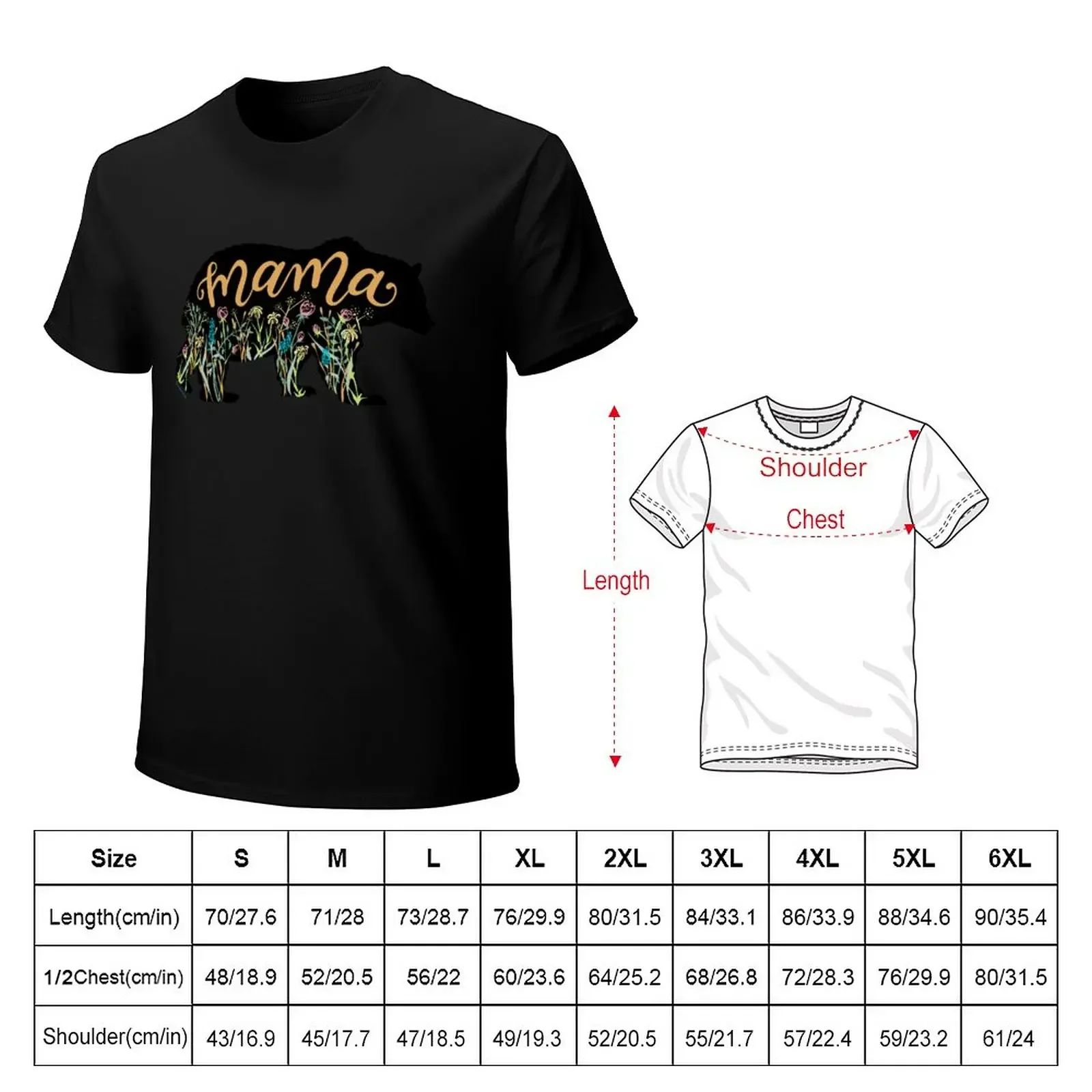 Mama Bear with Wildflowers Hand Lettered Illustration T-Shirt plus size tops heavyweights mens big and tall t shirts