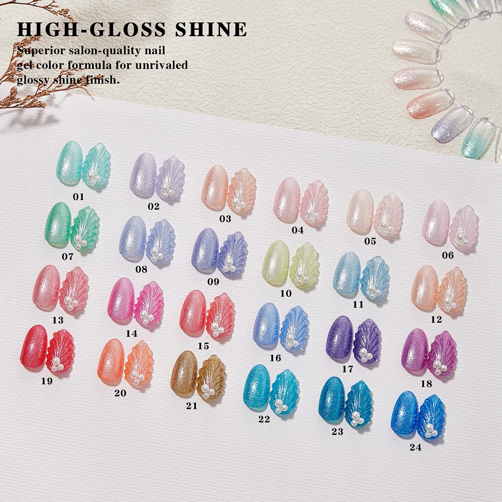 

Vendeeni TPO/HEMA FREE 24 Colors/set Discolour Aurora Mermaid UV LED Gel Pearl Shell Effect Gel Nail Polish With Color Card