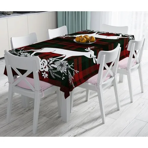 RealHomes Plaid Ground Christmas Deer Themed Digital Printed Stain-resistant Table Cloth 140x180 cm