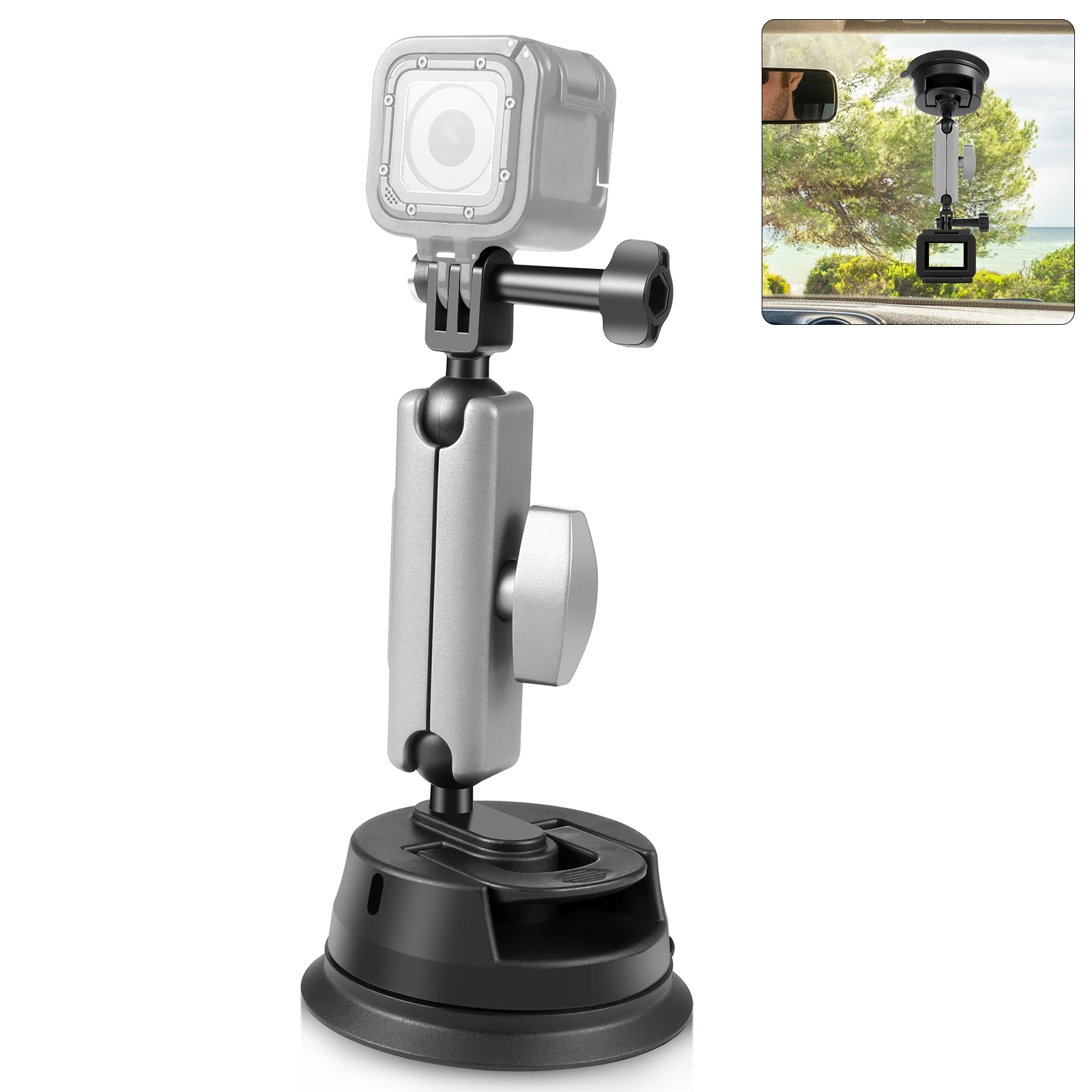 PULUZ Auto-Saugnapf-Telefonkamera-Halterung, 1/4 Zoll Fenster- und Windschutzscheiben-Kamerahalterung für GoPro/DJI Osmo 360 und Halterungsadapter und Schraube