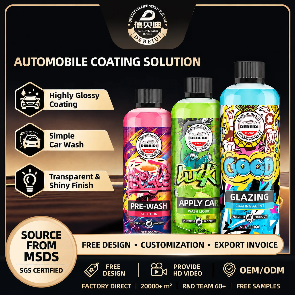 Debedi Concentrated High Foam Car Wash Soap Powerful Cleaning Gloss Hydrophobic Long-Lasting Care Coating Car Body Anti-Dust