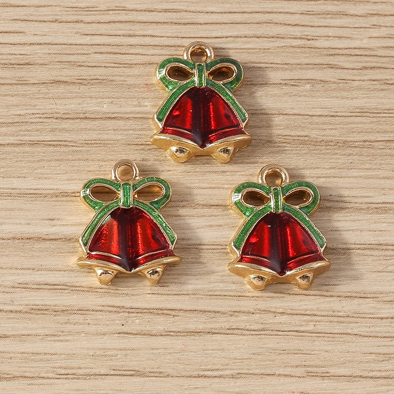 10pcs 13x16mm Cute Enamel Christmas Bell Charms Pendants for Jewelry Making Earrings Necklace Bracelets DIY Crafts Accessories