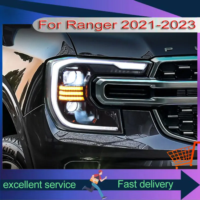 New Style Headlights For Ford Ranger T9 2021-2023 Refit Upgrade LED Dual Projection Lens Xenon Front Lamps Automobile Assembly