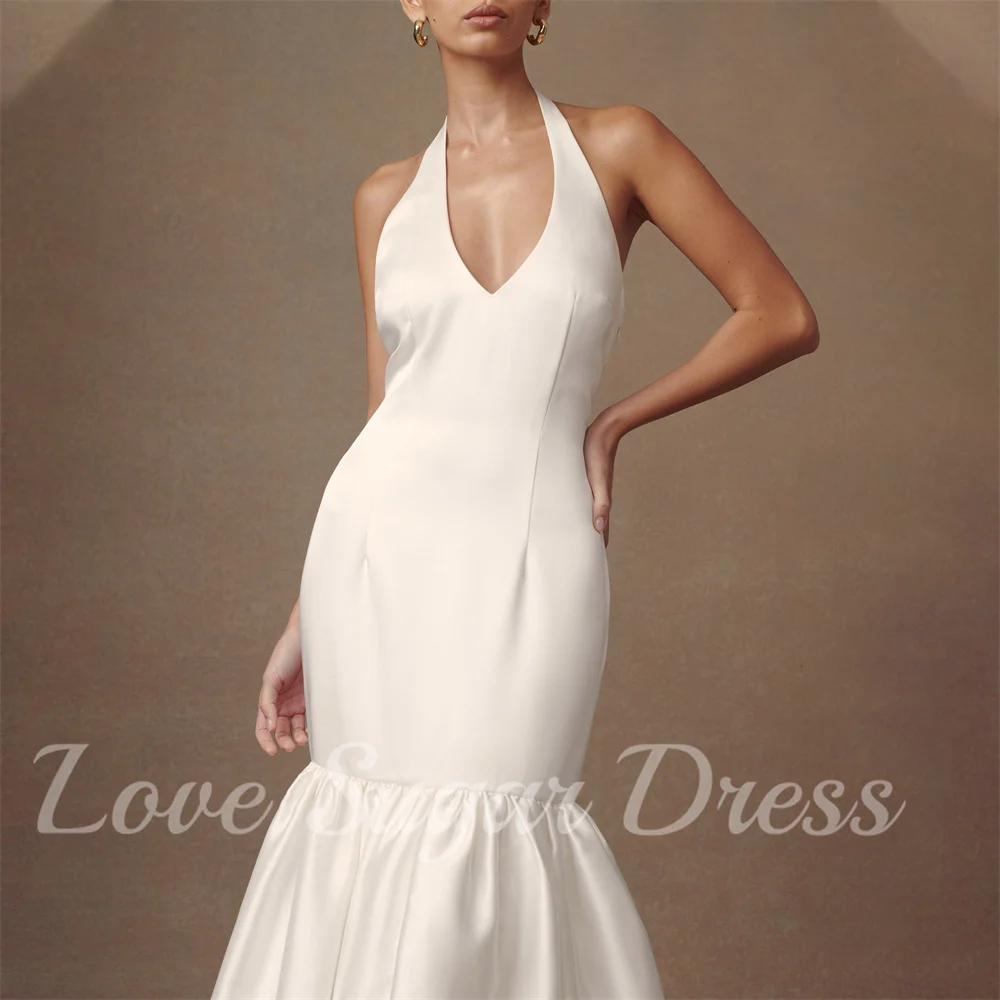 Moda vestido de noiva sereia para mulheres V Neck Satin Bridal Gowns Sexy Backless Formal Bride Dresses robe de mariée