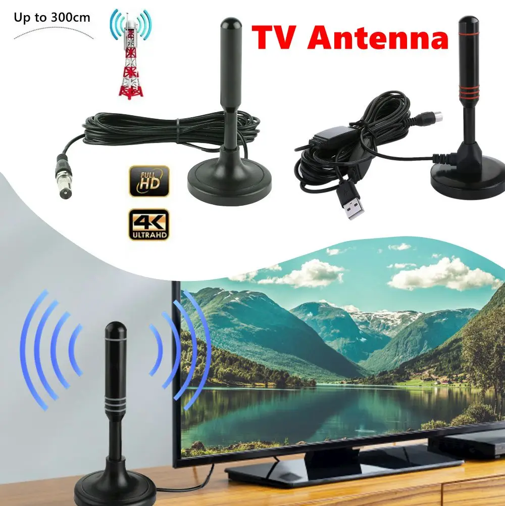 

Portable TV Antenna 300cm Coax Cable Digital Receiving Antenna DVB-T DVB-T2 DAB Indoor Outdoor Digital HD Freeview Aerial