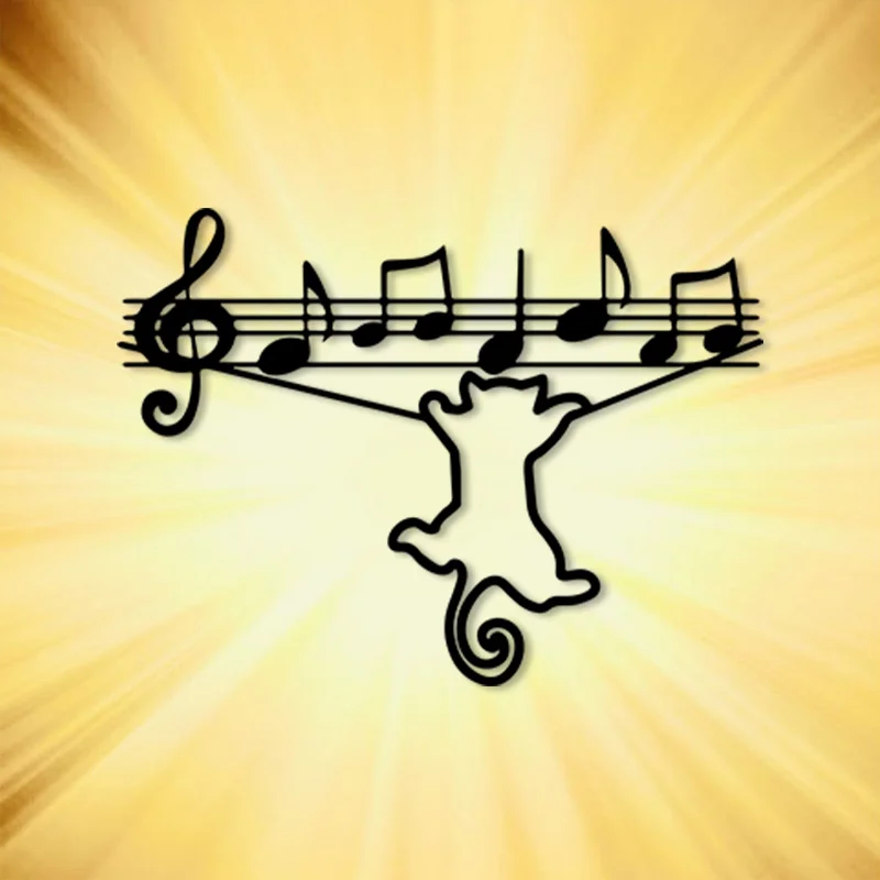 CIFBUY Vintage Music Cat Musical Notes Metal Wall Art, 2D Flat Iron Hanging Sculpture, Rustproof Indoor