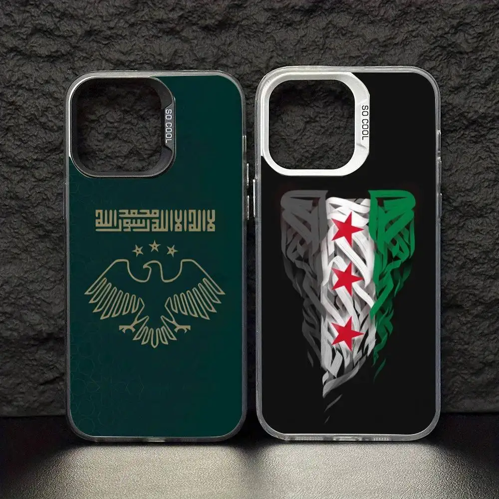 

Syria Syrian Flag National Emblem LOGO Phone Case For iPhone 17 16 15 14 13 12 11 Pro Max Plus Silver Matte Black Cover
