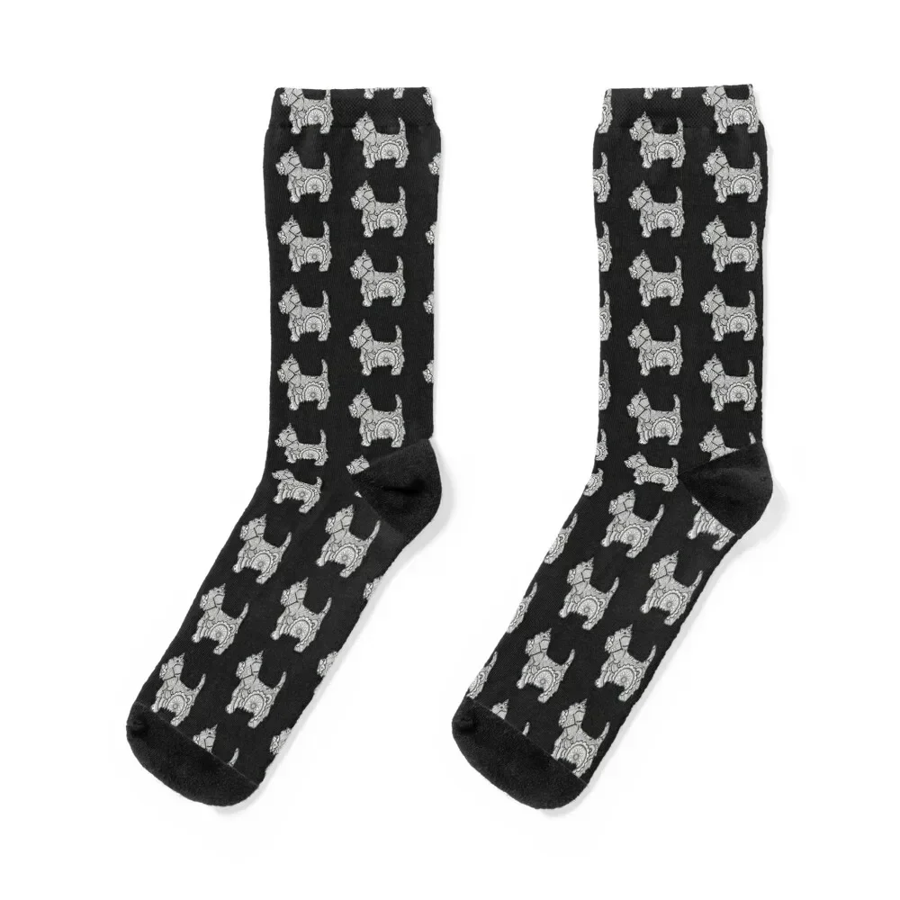 

Westie black and white zentangle Socks cool bright garter cute Novelties Woman Socks Men's