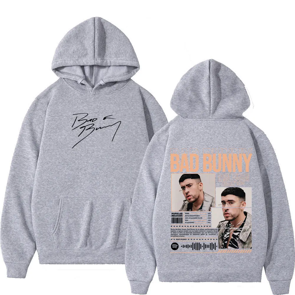 مغني الراب باد الأرنب ألبوم الموضة 2025 الجرافيك هوديي الرجال النساء الهيب هوب بلوزات طويلة الأكمام ملابس رياضية فضفاضة غير رسمية مروحة الهدايا