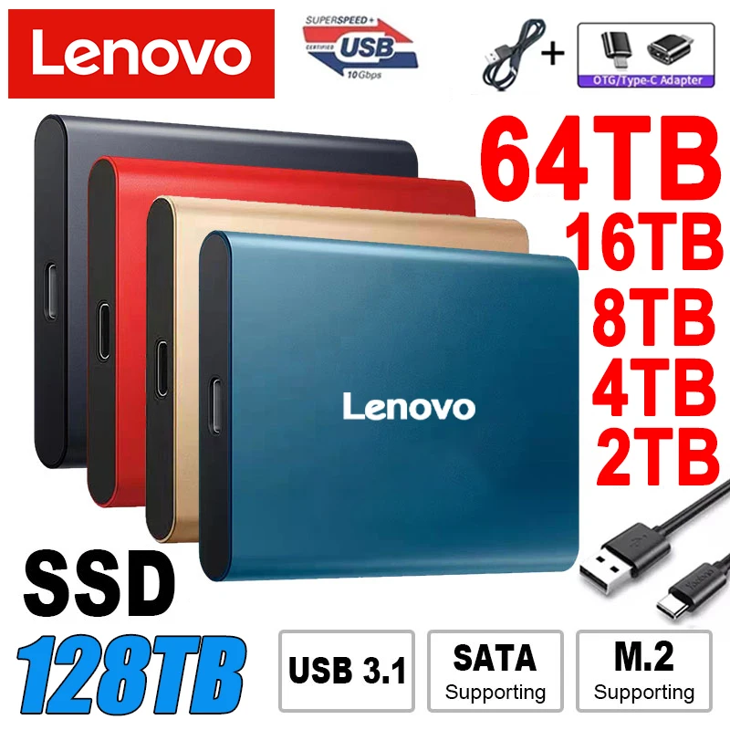 Lenovo disco duro externo de 1TB, unidad de estado sólido de 2TB, USB 3,1 tipo C, discos de almacenamiento para ordenador portátil, escritorio y Mac