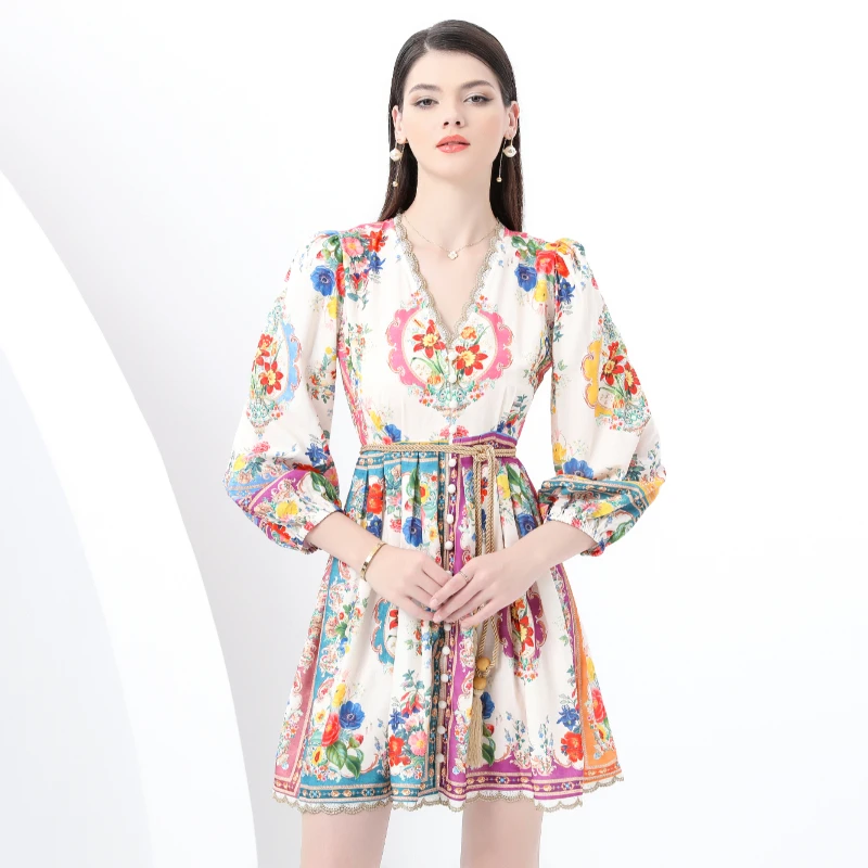 

2025 Early Spring - Style Sleeve Single Placket Printed Short Dress