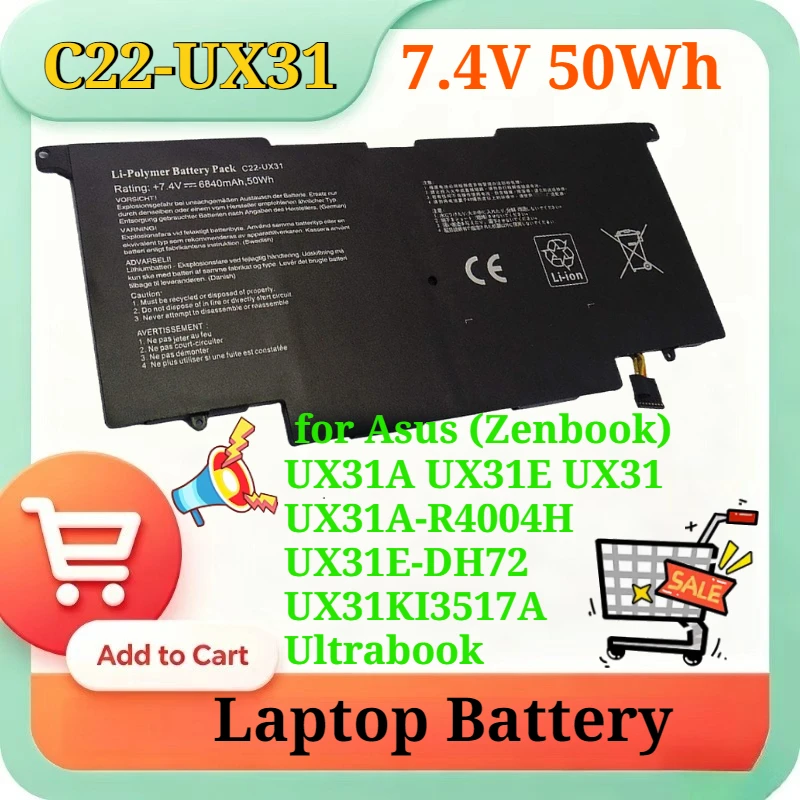 

C21-UX31 C22-UX31 C23-UX31 Laptop Battery for Asus (Zenbook) UX31A UX31E UX31 UX31A-R4004H UX31E-DH72 UX31KI3517A Ultrabook