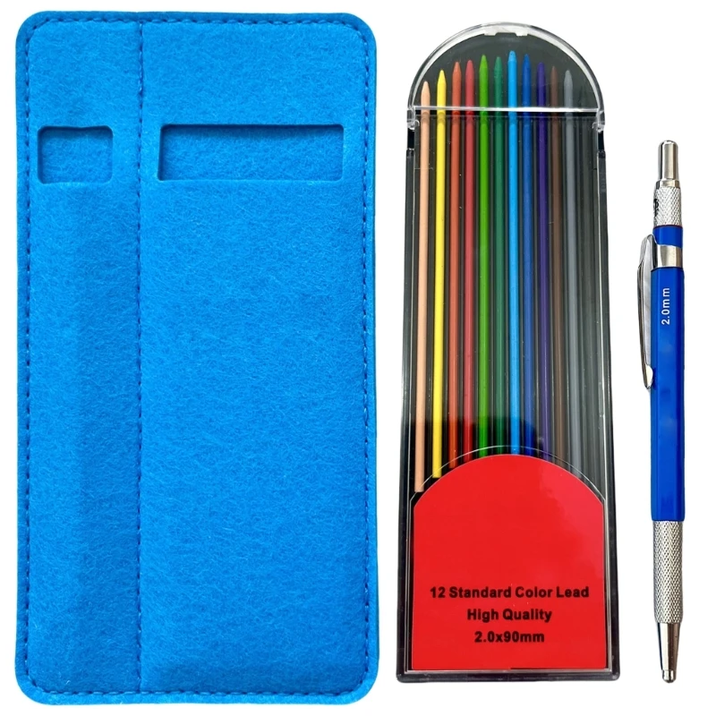 2.0MM Mechanical Pencil 2.0MM Colored Refills and Pencil Case Set for Student Artist Sketching Art Illustrations Drawing