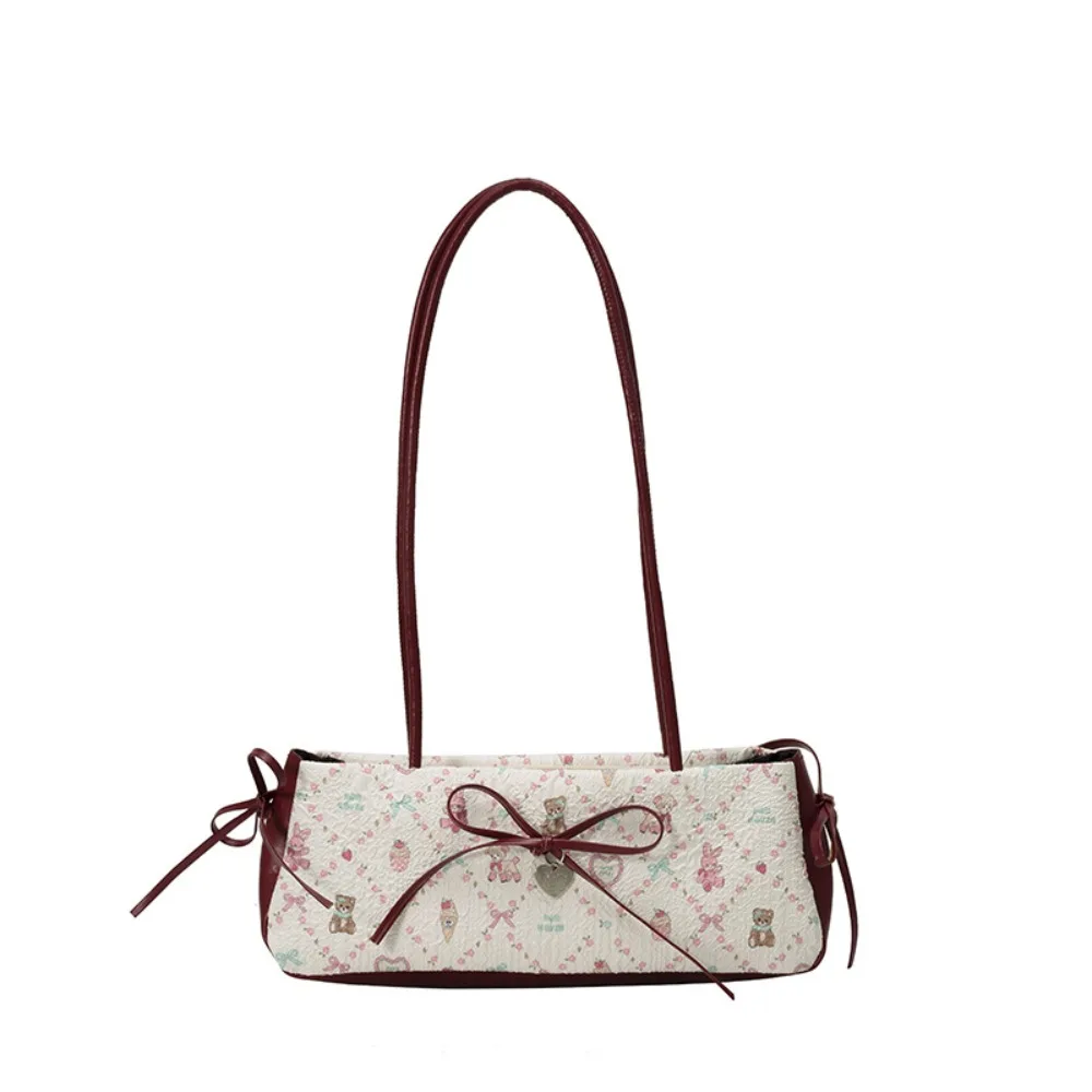 

Сумка-французский палантин с милым мультяшным принтом, клетчатая лента, бантик, на плечо, контрастные цвета, большая вместимость, тканевая, для девочек