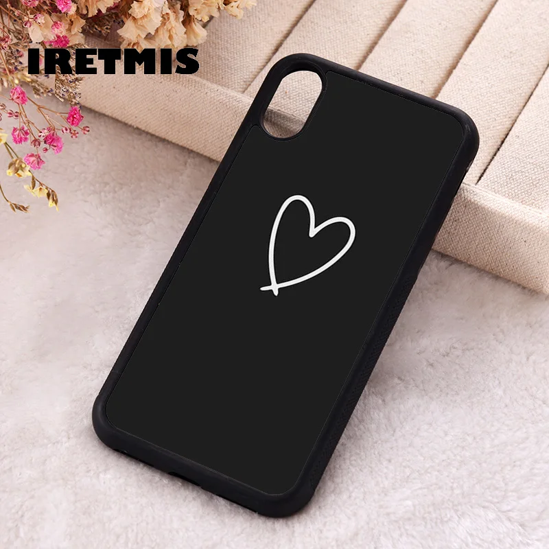 Iretmis Phone Cover Case For iPhone X XS Max XR 11 12 13 PRO MINI 14 15 16 Plus Rubber Silicone Heart in black