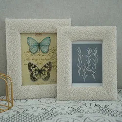 Solid color teddy fluffy picture frame. Corduroy teddy fleece square hollow photo frame. Exquisite tabletop 6.7.8 inch frame.