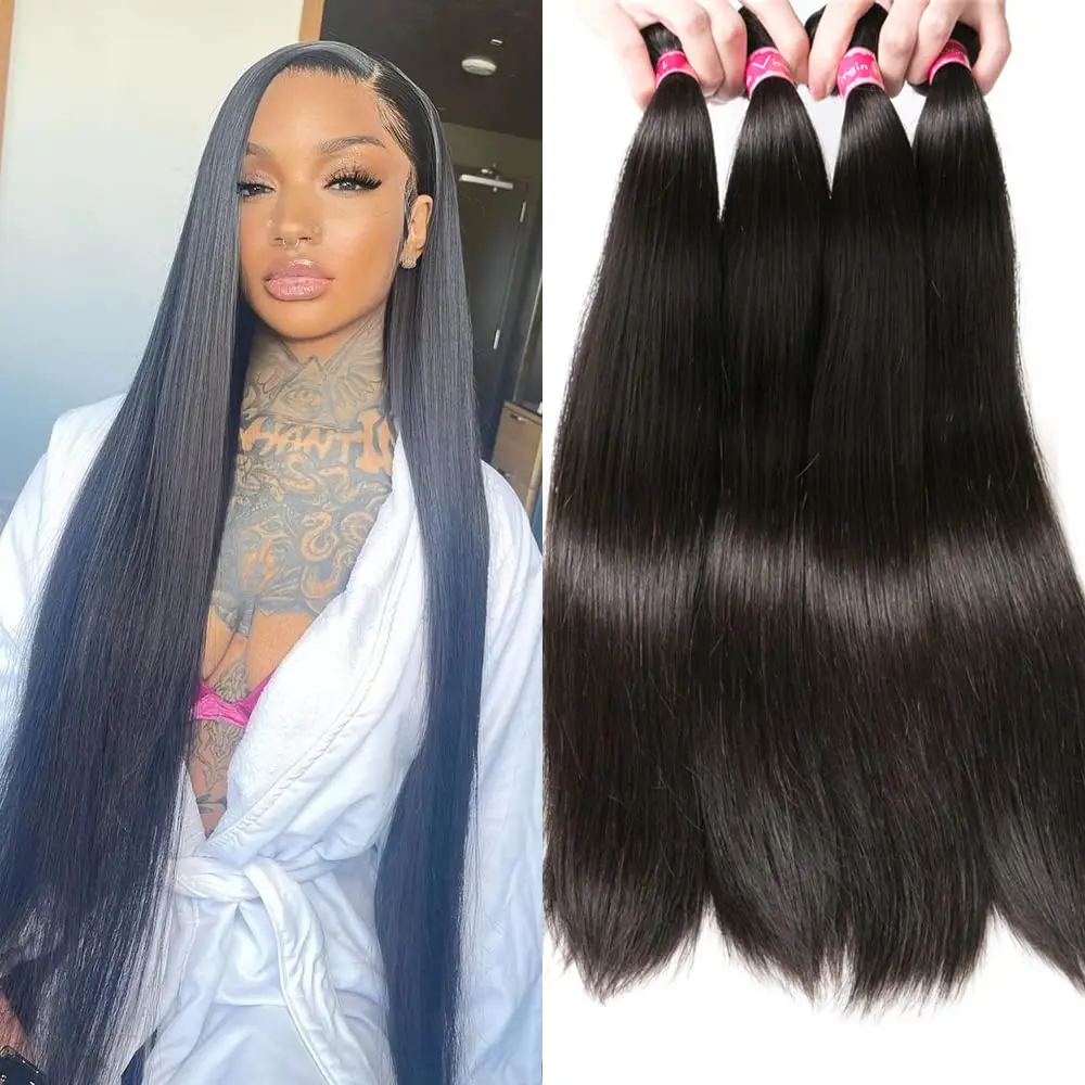 10A Brazilian Straight Virgin Human Hair 3 Bundles, 100% Unprocessed Virgin Remy Silky Straight Human Hair Weave Extension for W