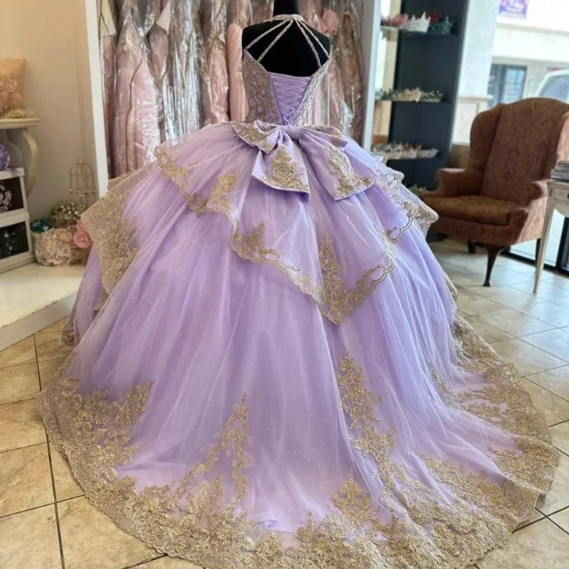 

Lavender Sweet 16 Quinceanera Dress Off Shoulder Appliques Lace Beads Princess Party Gown Vestidos De 15 Anos