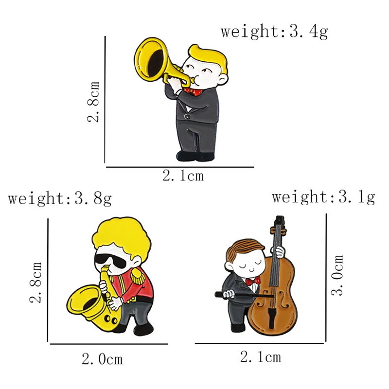 Creative Cute Characters Playing Music Enamel Pins Musical Instrument Saxophone Guitar Trumpet Alloy Brooch Badge Woman Jewelry