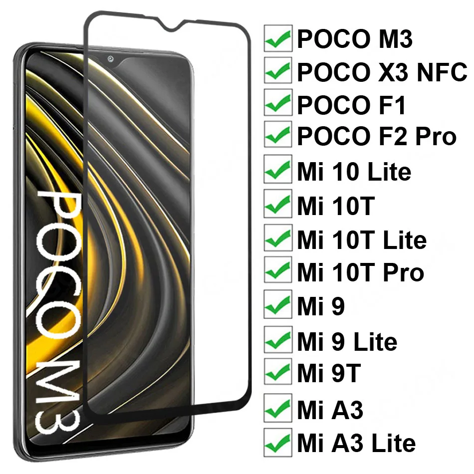 Verre trempé de protection 9D pour Xiaomi POCO M3 X3 NFC F1 F2 Pro, protecteur d'écran pour Mi 9 10 Lite A3 9T 10T Pro, Film à couverture complète