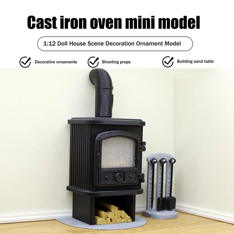 

1Set 1/12 Dollhouse Cast Iron Mini Fireplace Stove Chimney Model Doll House Living Room Furniture Decoration Accessories Toy
