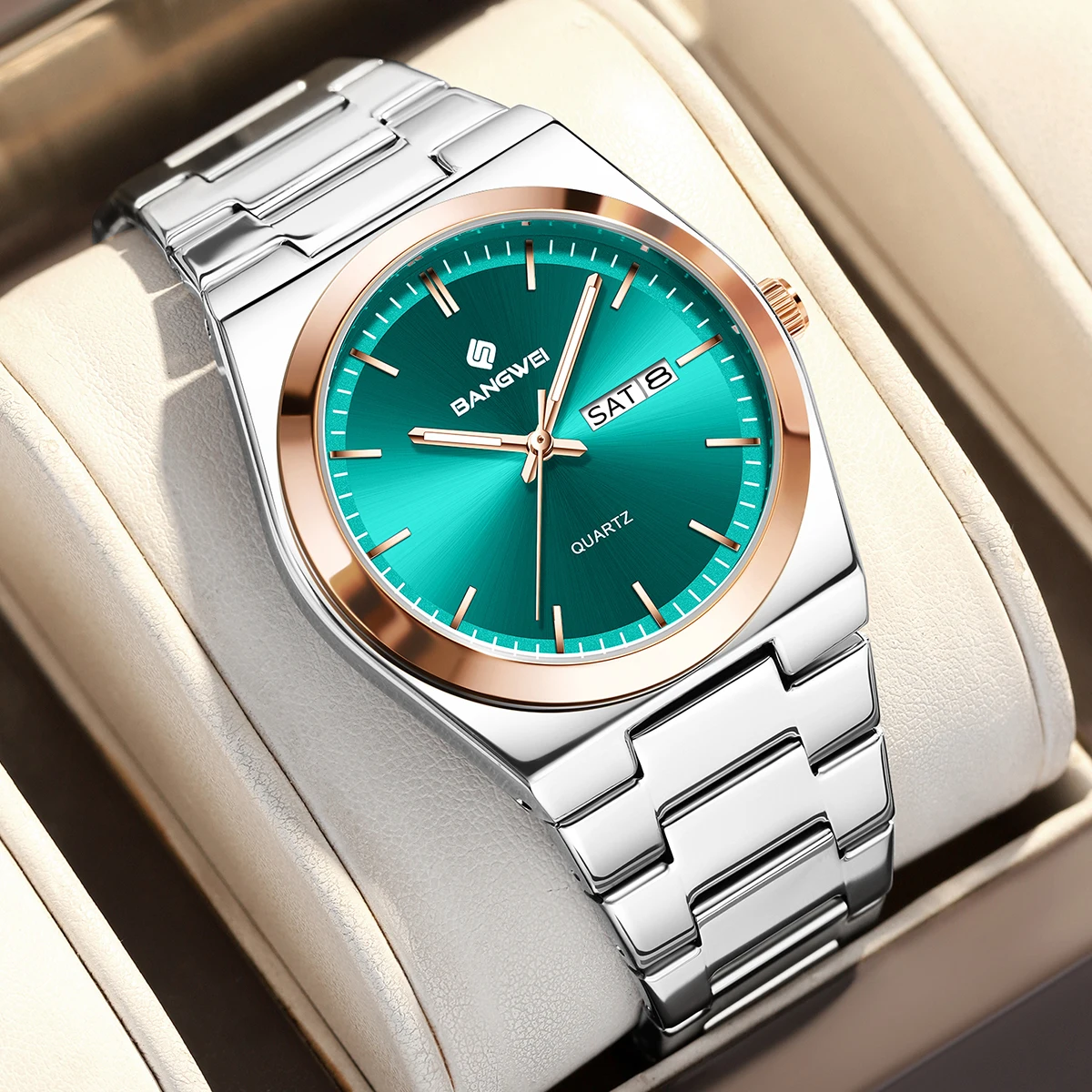 

BANGWEI TOP men's watch calendar week Fashion clock waterproof luminous luxury business quartz wristwatch watches for men reloj