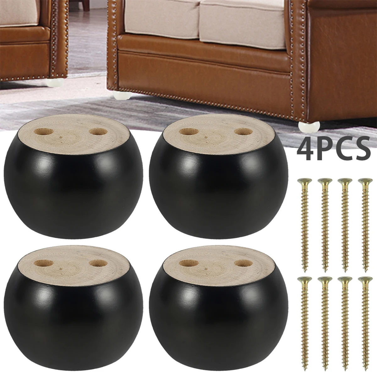 4pcs Solid Wood Furniture Legs DIY Round Shape Bun Feet Replacement Sofa Legs Furniture Level Feets Cabinet Legs Floor Protector