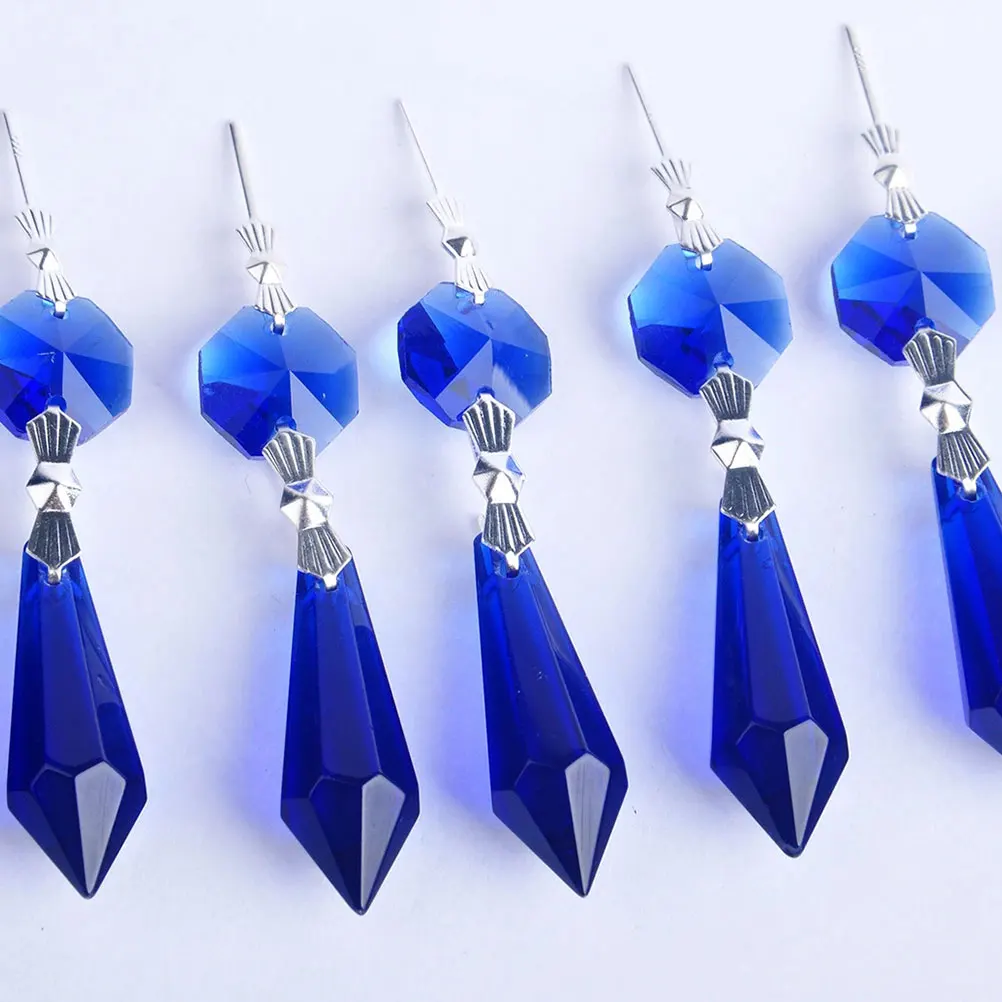 

12 pcs Crystal Bead Curtain Ornaments Hanging Window Doorway Decor Blue Colored Crystals Indoor Smooth Sparkling Easy Install