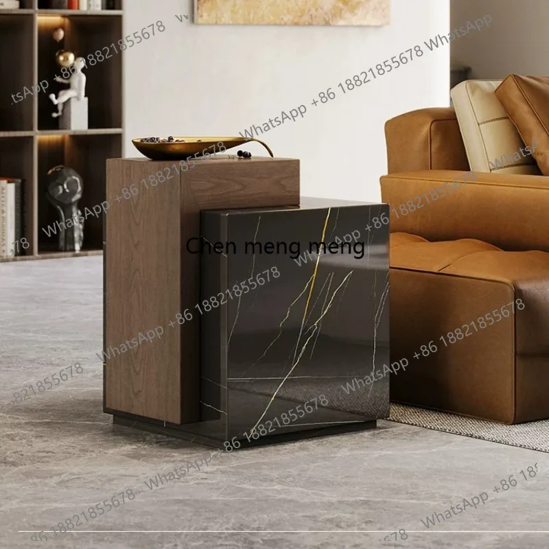 Italian minimalist side table, living room, sofa side cabinet, creative art, solid wood corner table