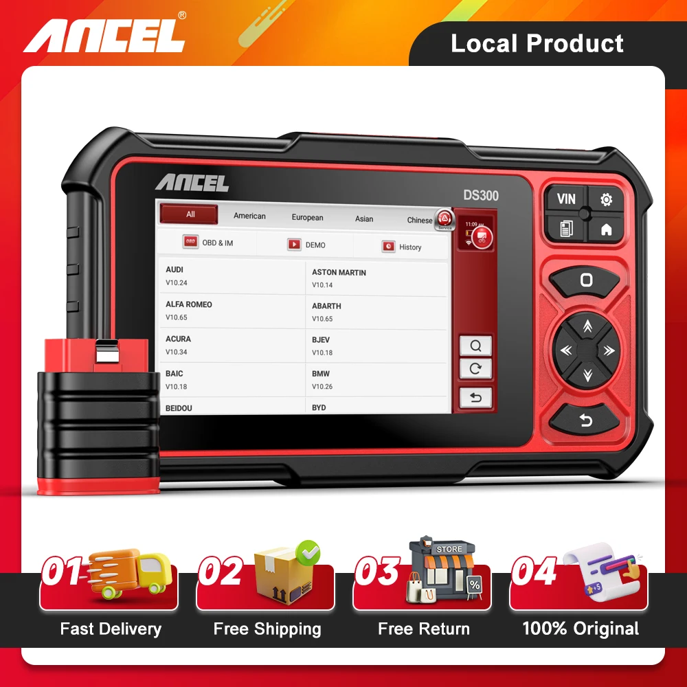 ANCEL DS300 OBD2 Bidirectional Scan Tool All System Diagnos Code Reader 28+ Reset FCA Autoauth Car OBD2 Scanner 3-Year Update