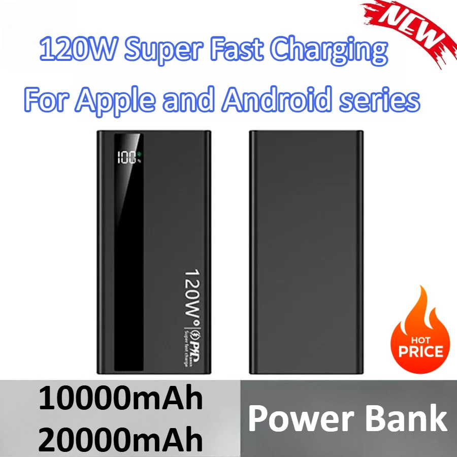 

10000mAh 20000mAh Power Bank 120W Super Fast Charging Portable External Battery For iPhone For Huawei For Samsung For Xiaomi