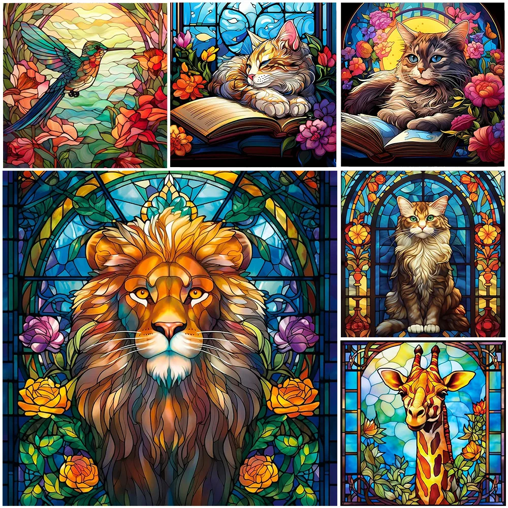 Cute Cat Dog With Flower 5D DIY Diamond Painting Lion Tiger Full Drills Decor Mural Mosaic Embroidery Cross Stitch No Frame