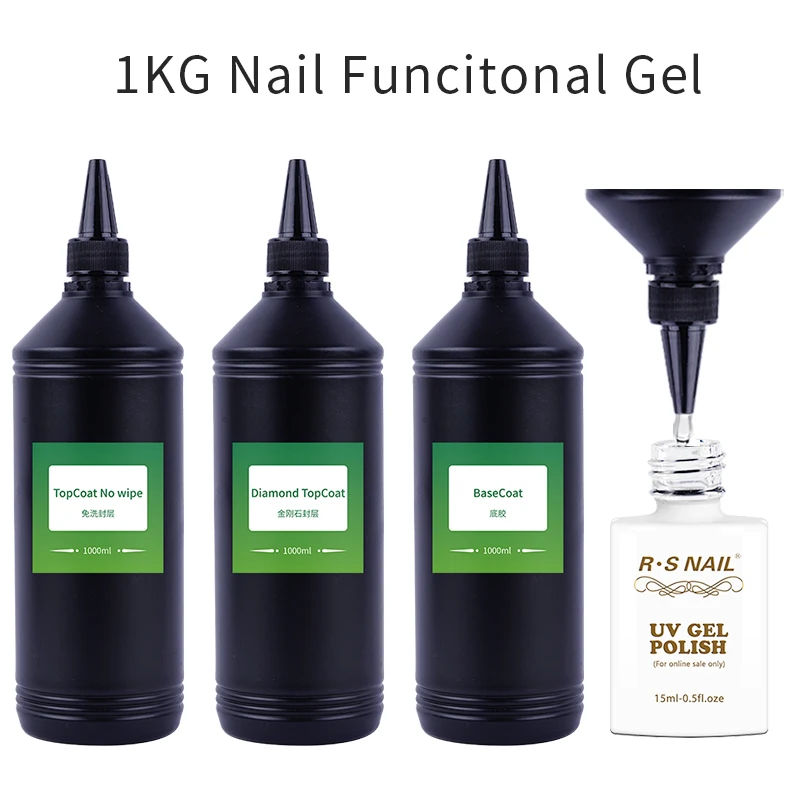 1KG No Wipe Top Coat UV Base Gel Polish 1000ml Matte Top Coat Reinforce Gel Long Lasting Shinning Soak Off UV LED Nail Varnish