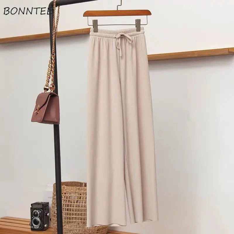 

Solid Casual Pants Women Thin High Waisted All-match Simple Fashion Soft Wide Leg Baggy Ins Ladies Ulzzang Summer Basic Hot Sale