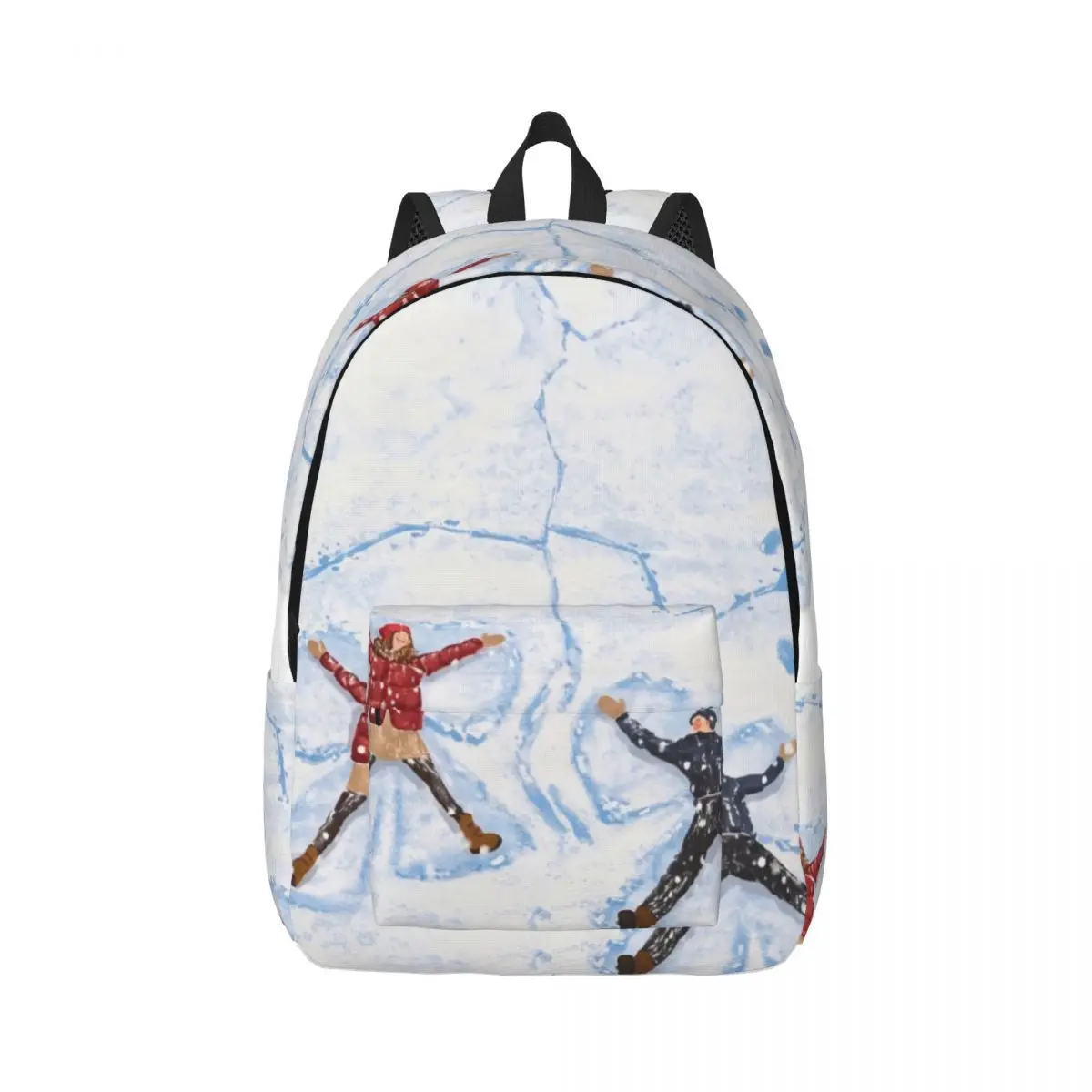 Christmas School Backpack Center Snow Angels Winter Artistic White Red Black Holiday Bookbag for Girls Boys Travel Birthday Gift