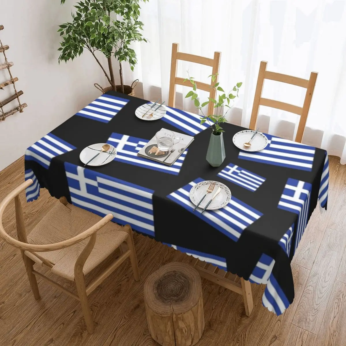 Greece Greek Flag Custom Rectangular Tablecloth Waterproof Table Cover for Dining Events Table Cloth