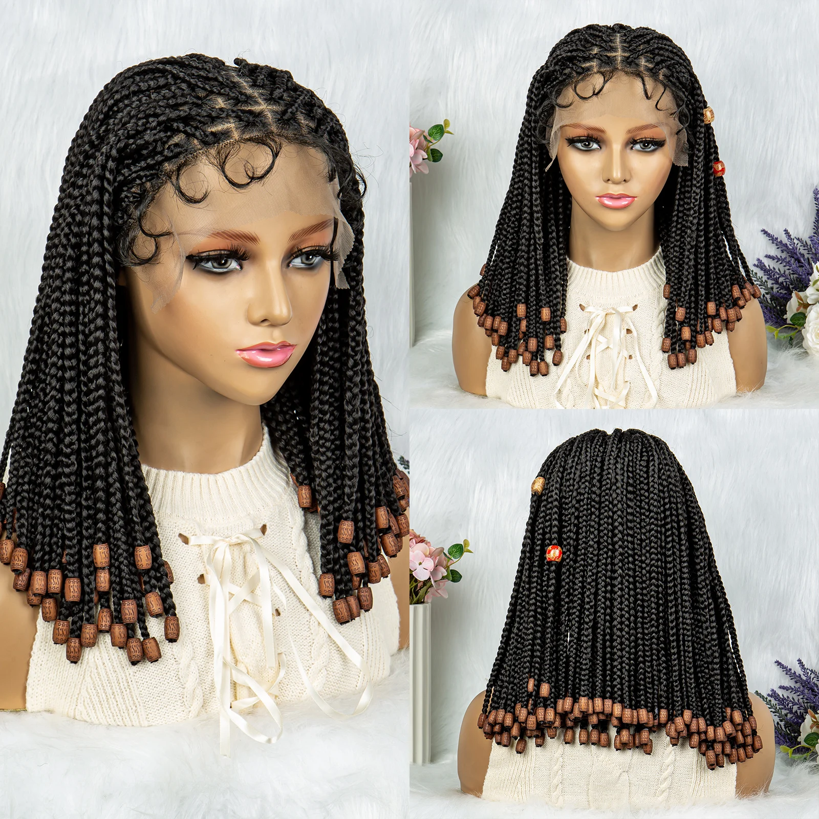 

6*9 кружевной парик, вязанные крючком волосы, богемные косы, плетение волос, косички с синтетическими вязанными крючком волосами, вьющиеся концы, предварительно заплетенные